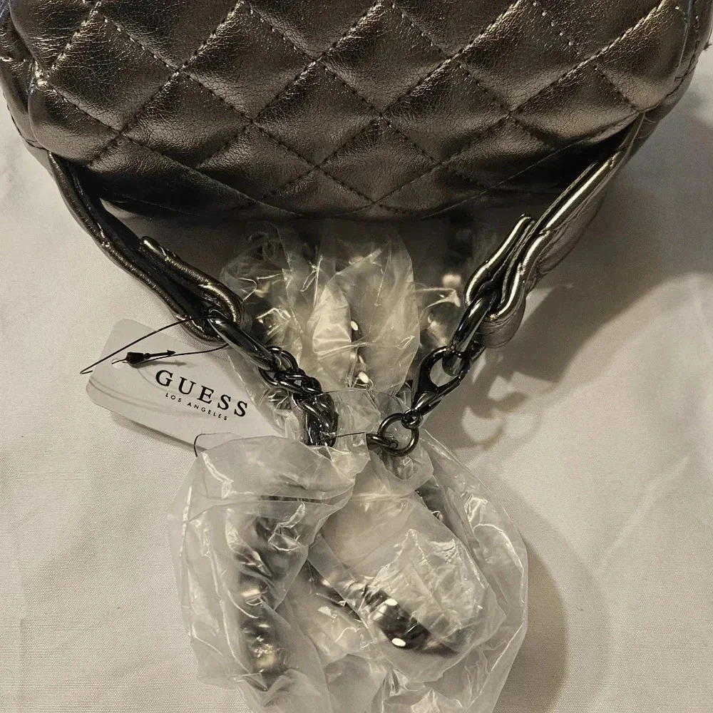 New W Tags GUESS Miriam Pewter Fanny Pack Quilted Crossbody $68 MM743680 Handbag - Picture 2 of 5